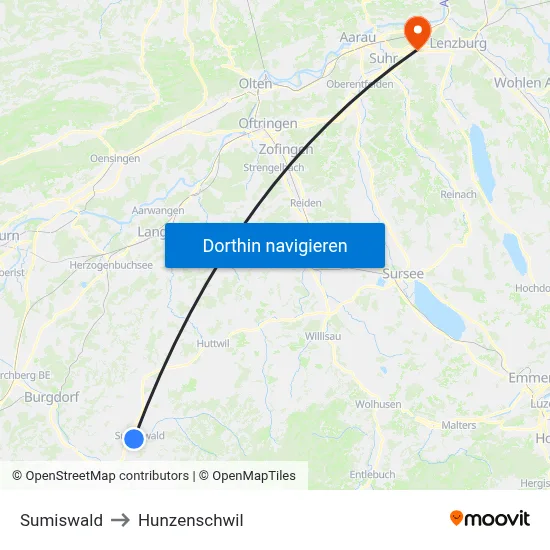 Sumiswald to Hunzenschwil map