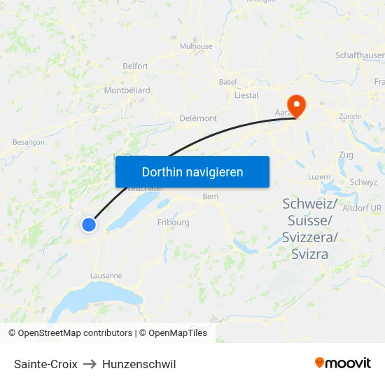 Sainte-Croix to Hunzenschwil map