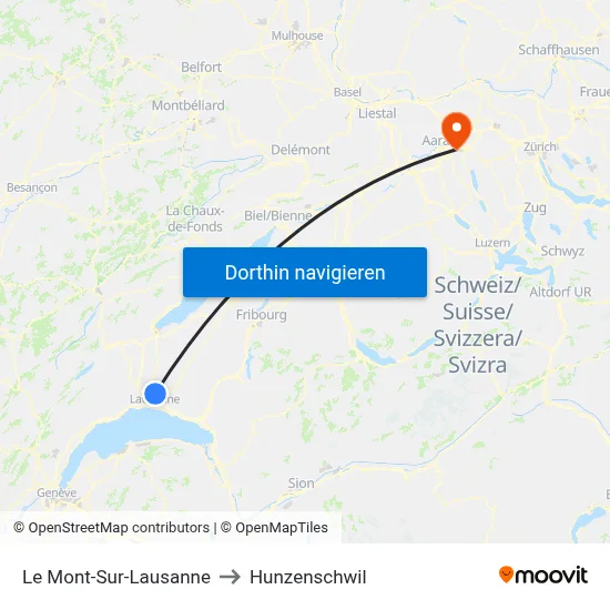 Le Mont-Sur-Lausanne to Hunzenschwil map