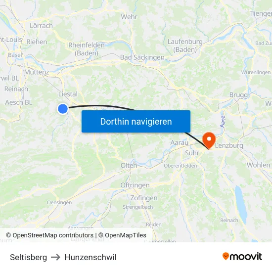 Seltisberg to Hunzenschwil map