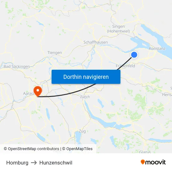 Homburg to Hunzenschwil map