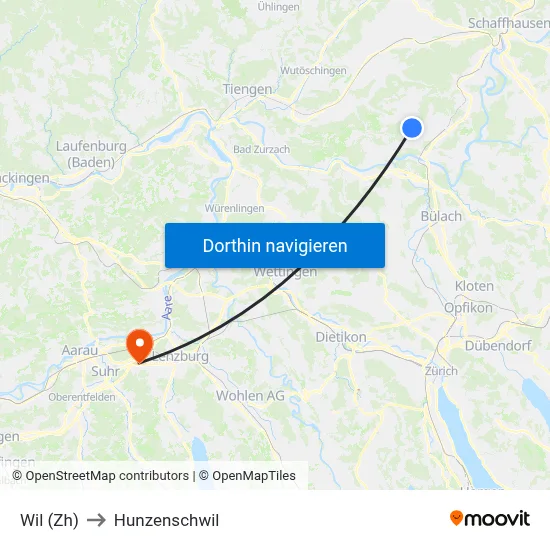 Wil (Zh) to Hunzenschwil map