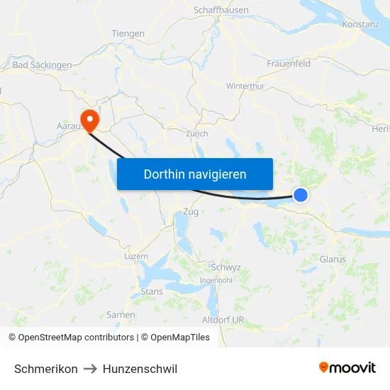 Schmerikon to Hunzenschwil map