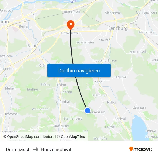 Dürrenäsch to Hunzenschwil map