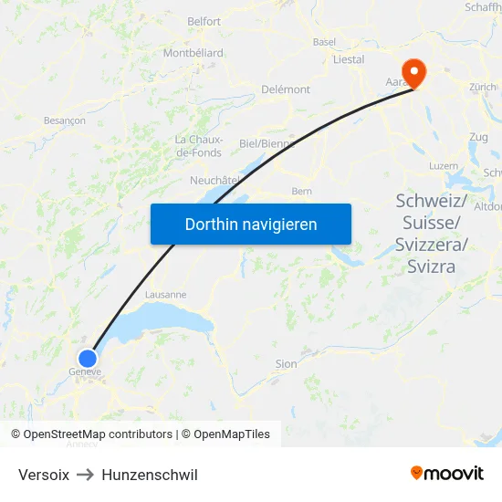 Versoix to Hunzenschwil map