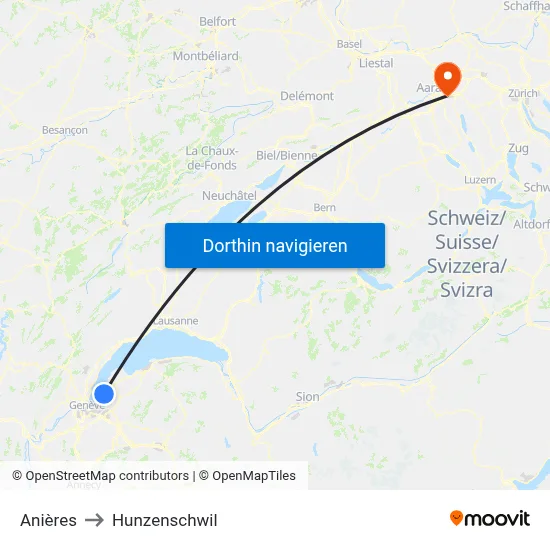 Anières to Hunzenschwil map