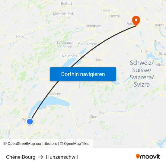 Chêne-Bourg to Hunzenschwil map