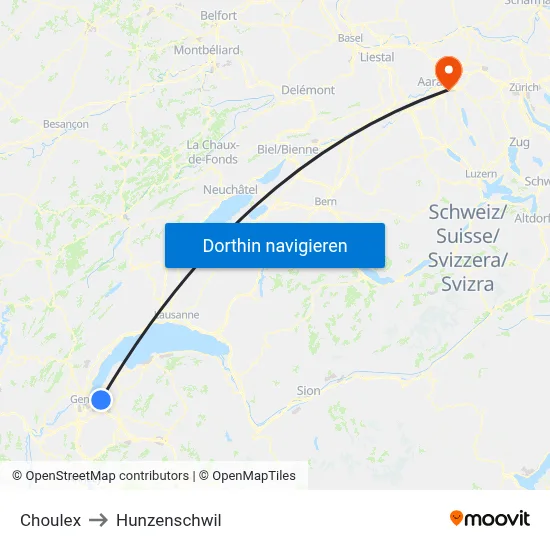 Choulex to Hunzenschwil map