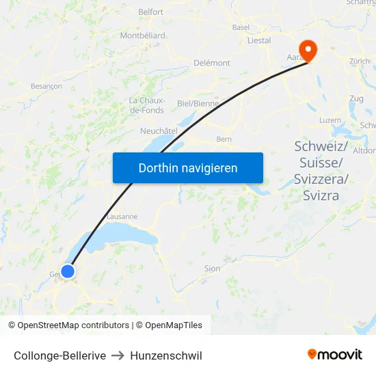 Collonge-Bellerive to Hunzenschwil map