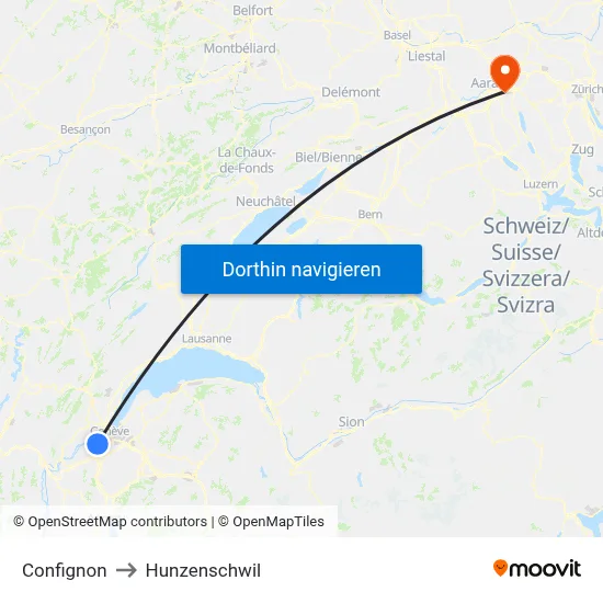 Confignon to Hunzenschwil map