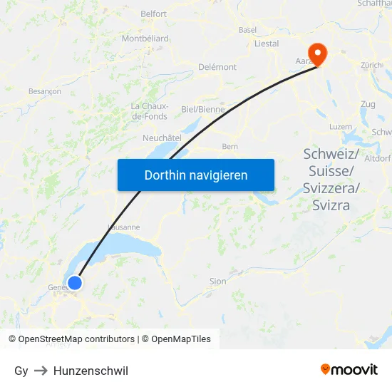 Gy to Hunzenschwil map