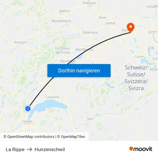 La Rippe to Hunzenschwil map