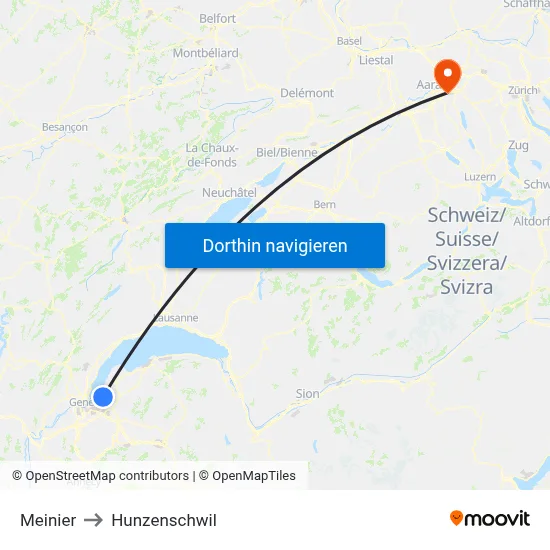 Meinier to Hunzenschwil map
