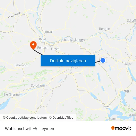 Wohlenschwil to Leymen map