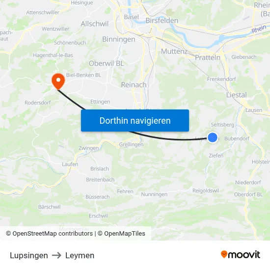 Lupsingen to Leymen map