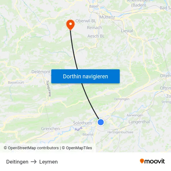 Deitingen to Leymen map