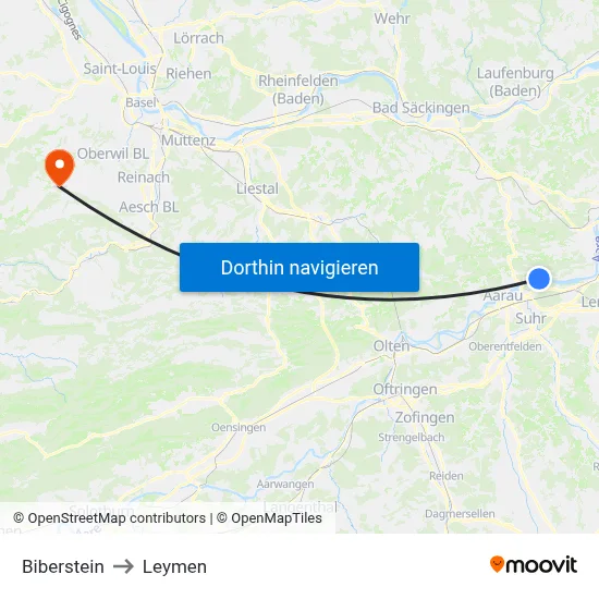 Biberstein to Leymen map