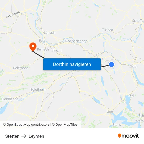 Stetten to Leymen map