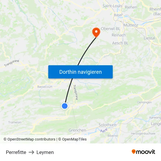 Perrefitte to Leymen map