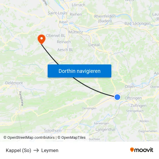 Kappel (So) to Leymen map
