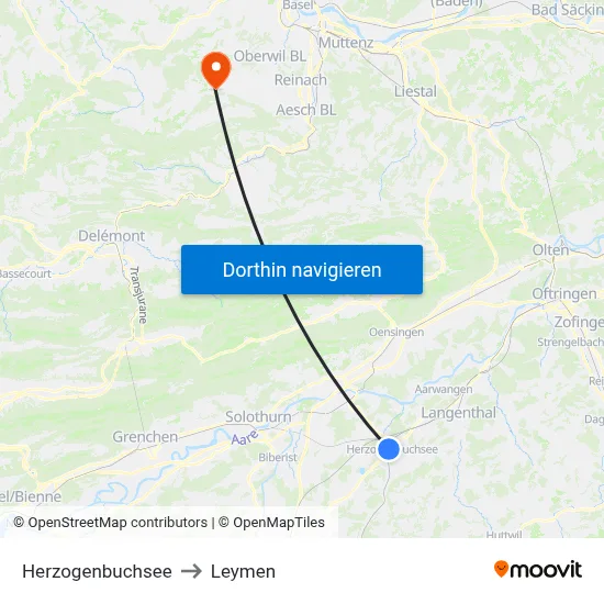 Herzogenbuchsee to Leymen map