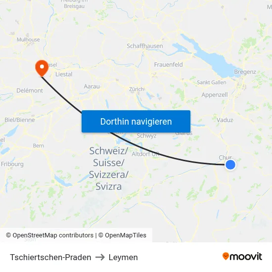 Tschiertschen-Praden to Leymen map