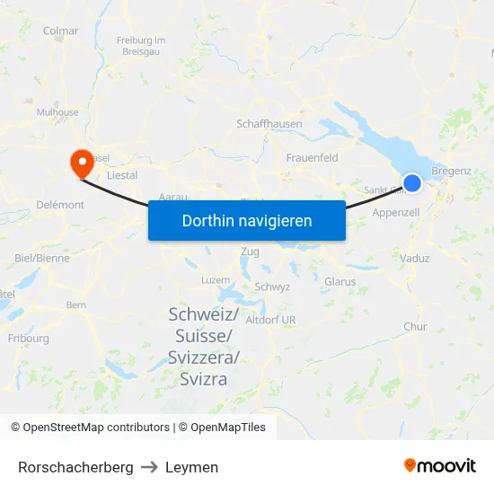 Rorschacherberg to Leymen map