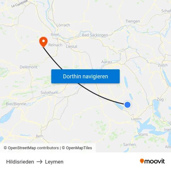 Hildisrieden to Leymen map