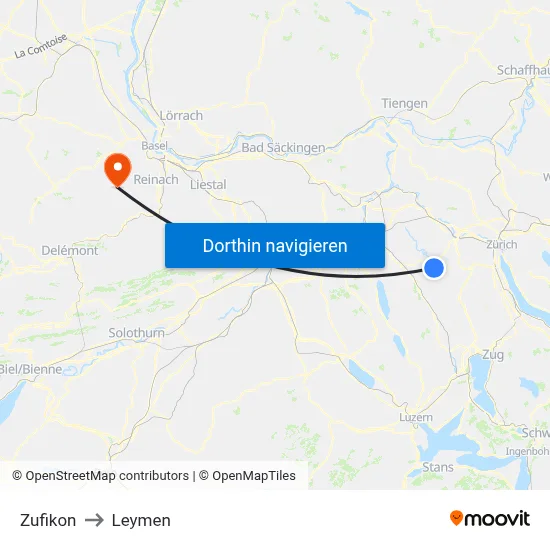 Zufikon to Leymen map