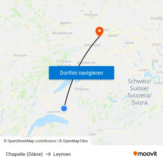 Chapelle (Glâne) to Leymen map