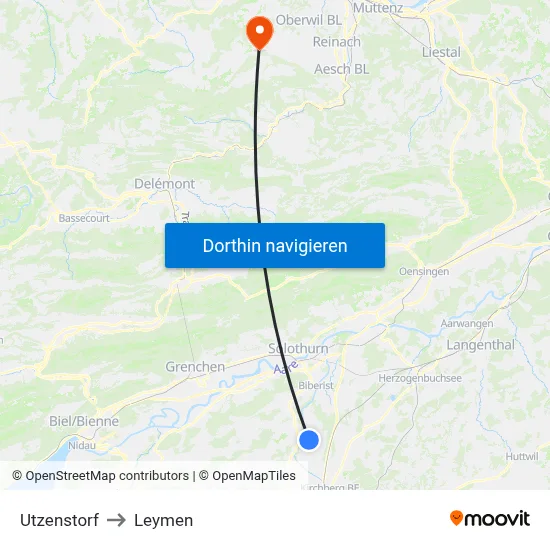 Utzenstorf to Leymen map
