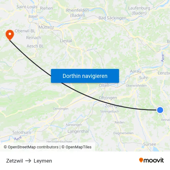 Zetzwil to Leymen map
