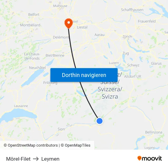 Mörel-Filet to Leymen map