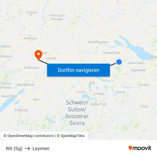 Wil (Sg) to Leymen map