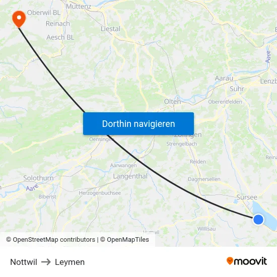 Nottwil to Leymen map