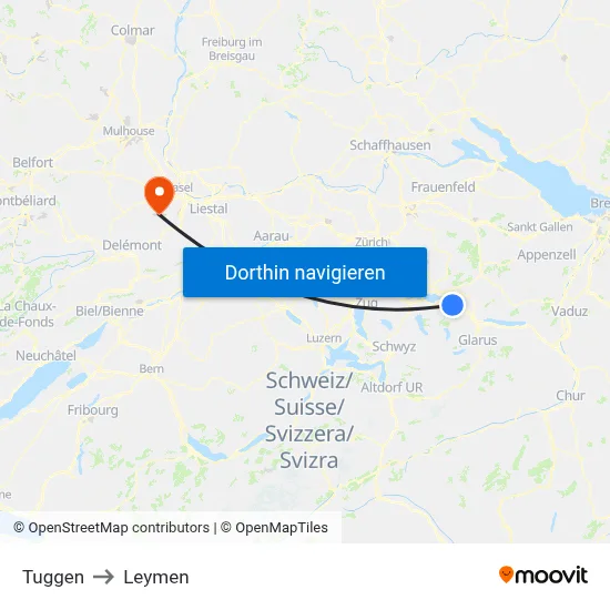 Tuggen to Leymen map