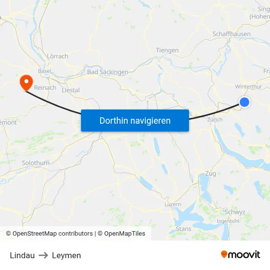 Lindau to Leymen map
