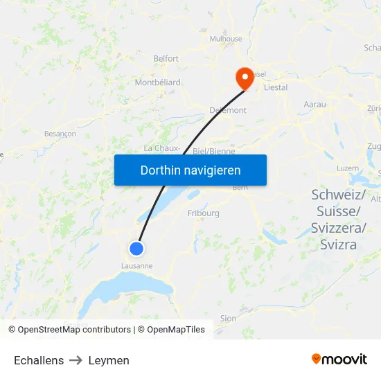 Echallens to Leymen map