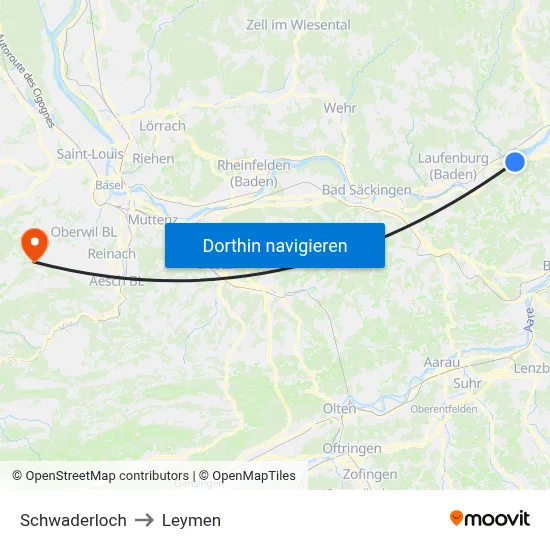 Schwaderloch to Leymen map