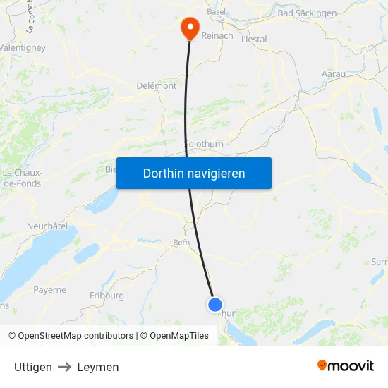 Uttigen to Leymen map