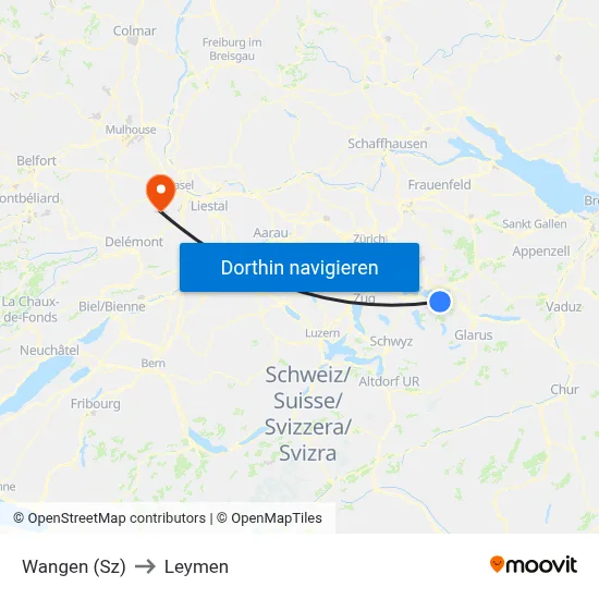 Wangen (Sz) to Leymen map