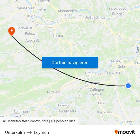 Unterkulm to Leymen map