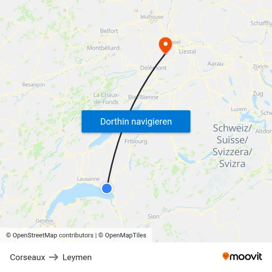Corseaux to Leymen map