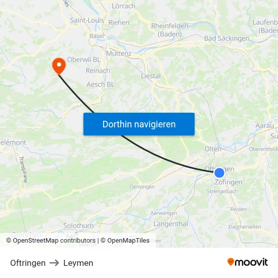 Oftringen to Leymen map