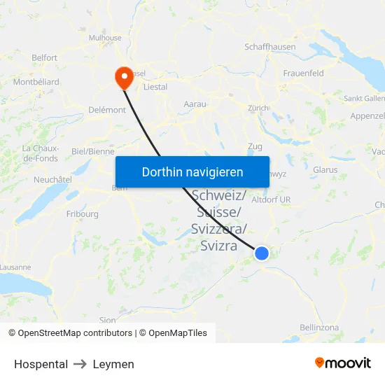Hospental to Leymen map