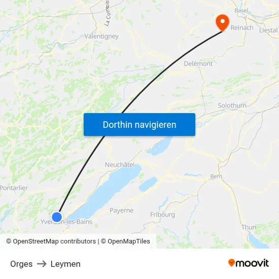 Orges to Leymen map