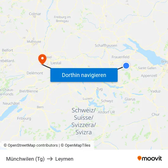 Münchwilen (Tg) to Leymen map