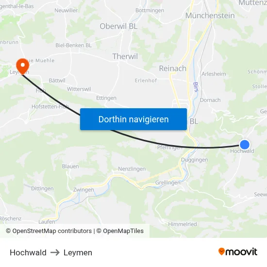 Hochwald to Leymen map