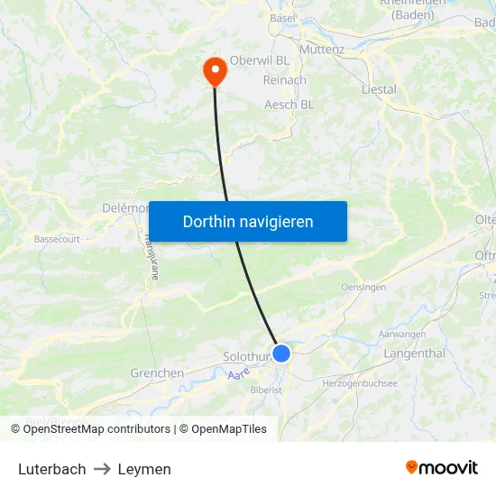 Luterbach to Leymen map