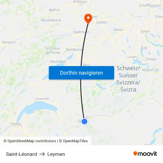 Saint-Léonard to Leymen map